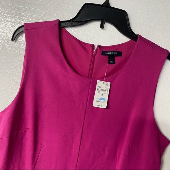Lands End Sheath Dress Women 12 Pink Cocktail Midi Scope Neck Sleeveless Casual - Picture 2 of 8